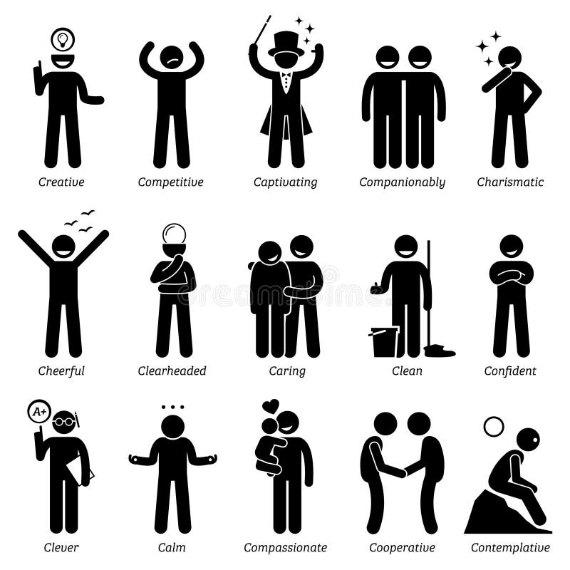 Positiva personlighetsteckendrag Clipart vektor illustrationer Positiva personlighetsteckendrag Clipart vektor illustrationer