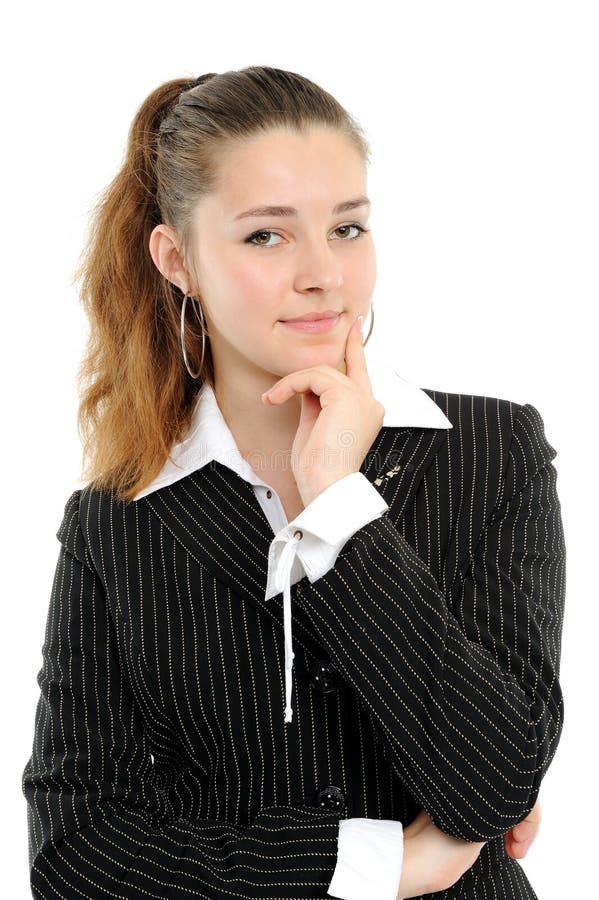 Positive business woman smiling over