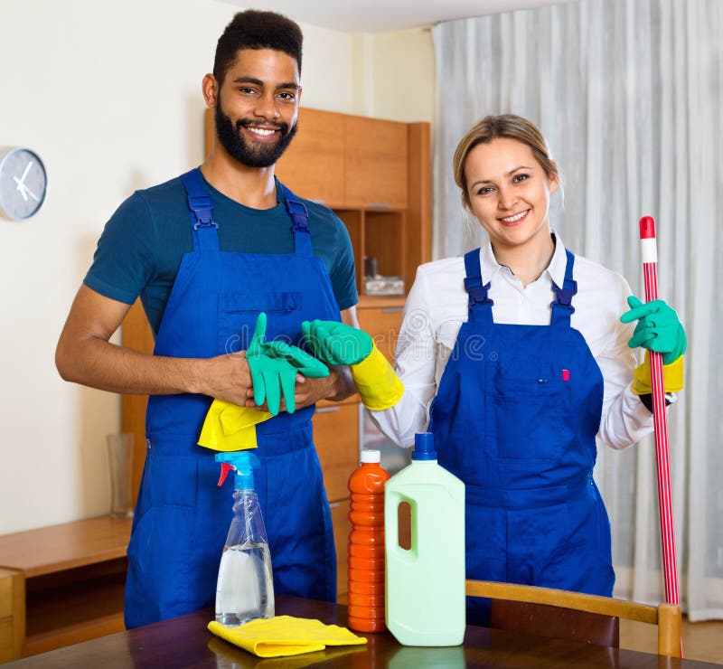 Positive Cleaners Cleaning and Dusting in House Stock Image Image of
