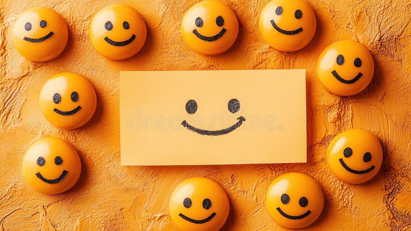Positive feedback surrounded by happy faces stock illustration
