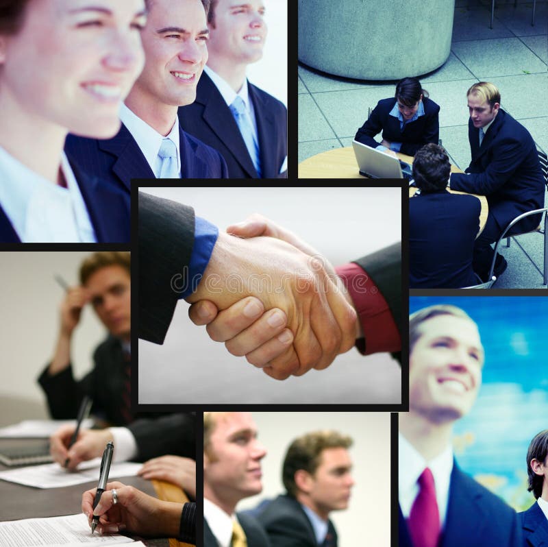 Positive Geschäftscollage stockfotografie Positive Geschäftscollage stockfotografie