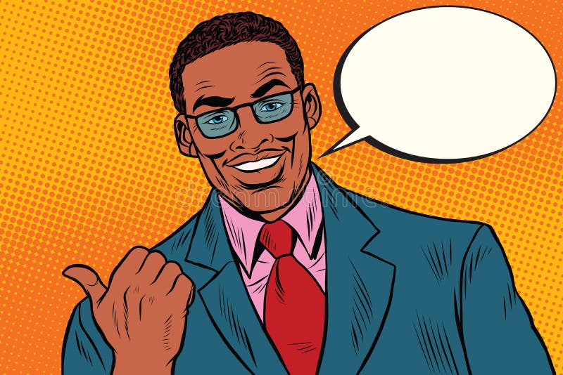 Positiver afrikanischer Geschäftsmann, der Daumenrichtung zeigt stock abbildung Positiver afrikanischer Geschäftsmann, der Daumenrichtung zeigt stock abbildung