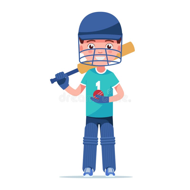 Posição do jogador do grilo do menino com um bastão ilustração do vetor Posição do jogador do grilo do menino com um bastão ilustração do vetor