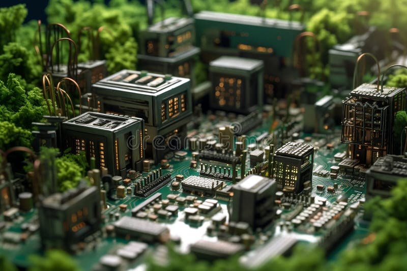 Post-Apocalyptic Miniature Circuit Board. Generative AI royalty free illustration