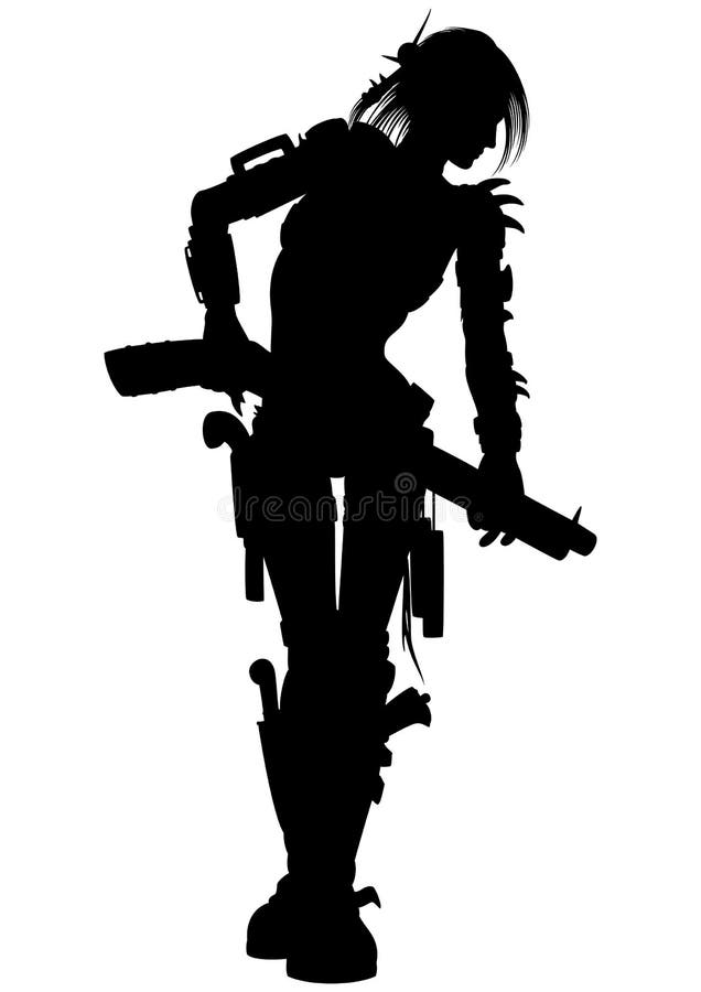 Illustration armed woman with guns and other weapon. Illustration armed woman with guns and other weapon