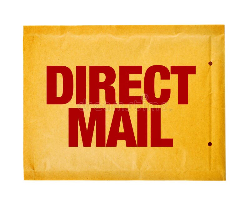 Post- kuvert för direkt post på vit bakgrund