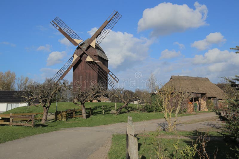 Post mill in Eldena, a part of Greifswald, Germany stock photos Post mill in Eldena, a part of Greifswald, Germany stock photos