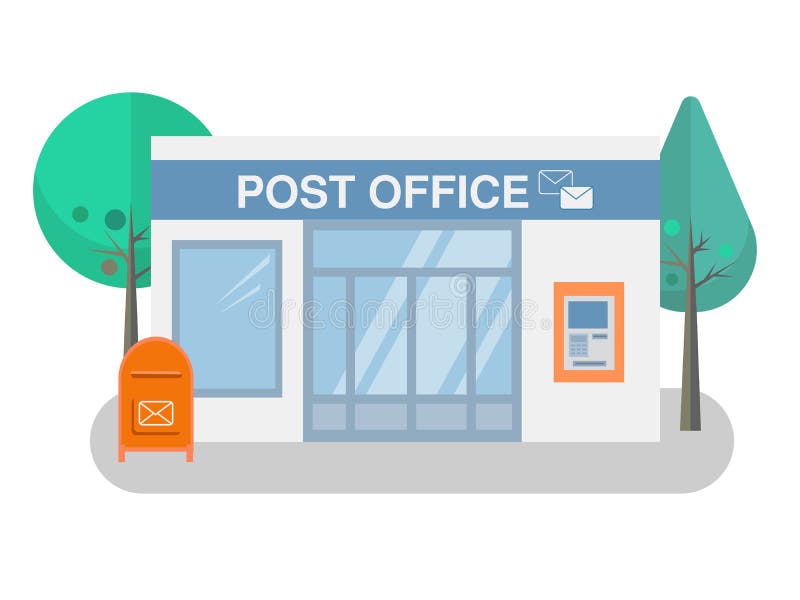 Post Office Building with a Mailbox Outside Stock Vector Illustration