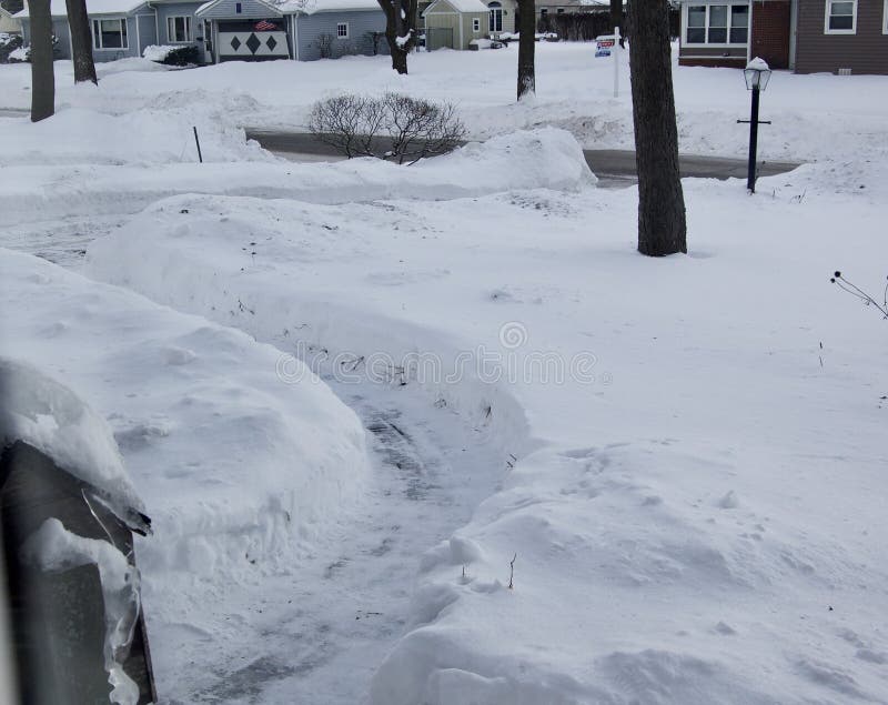 Snow Covered Neighborhood with Shoveled Walkway after a Snow Storm ...