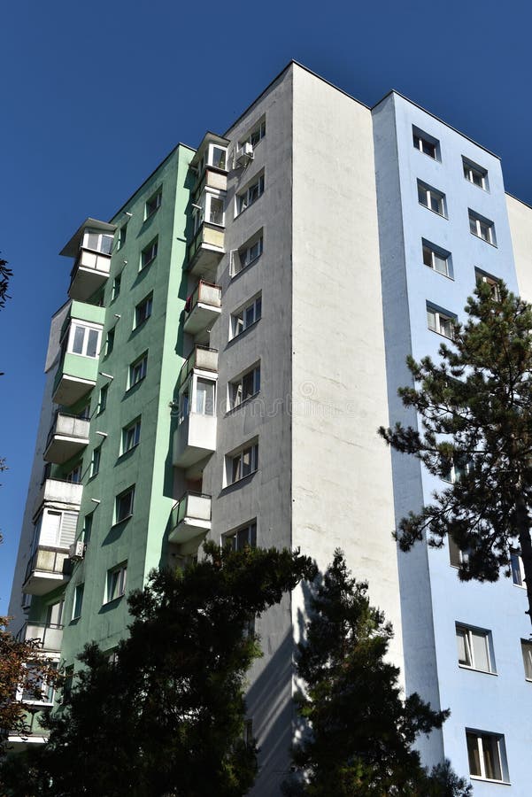 Perspective view of flat of blocks from Communist period, worn out concrete buildings in Romania Eastern Europe. Old communist block stock images, royalty-free photos and pictures