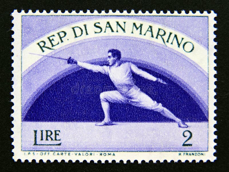 Postage stamp San Marino, 1954. Pro Sport Fencing