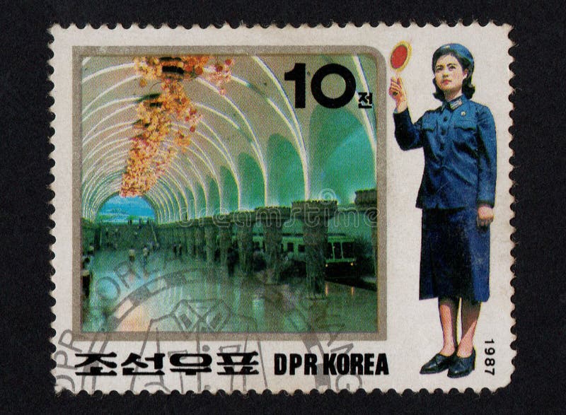 Post stamps printed in DPR Korea in 1987 dedicated electric trains and conductor