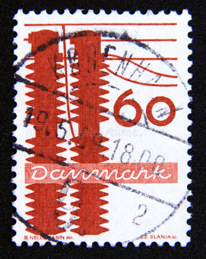 Postage Stamp Denmark, 1968. Electric Power Industry Editorial Stock