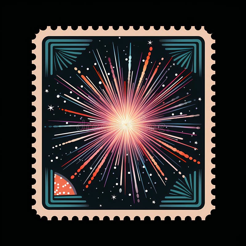 Postage stamp flat illustration fireworks vector illustration