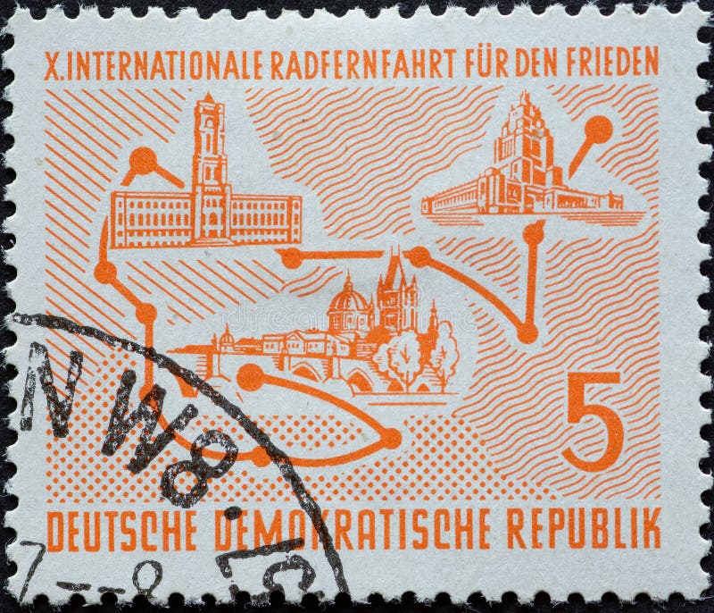 A Postage Stamp from Germany, GDR Showing Route Sketch Long-distance