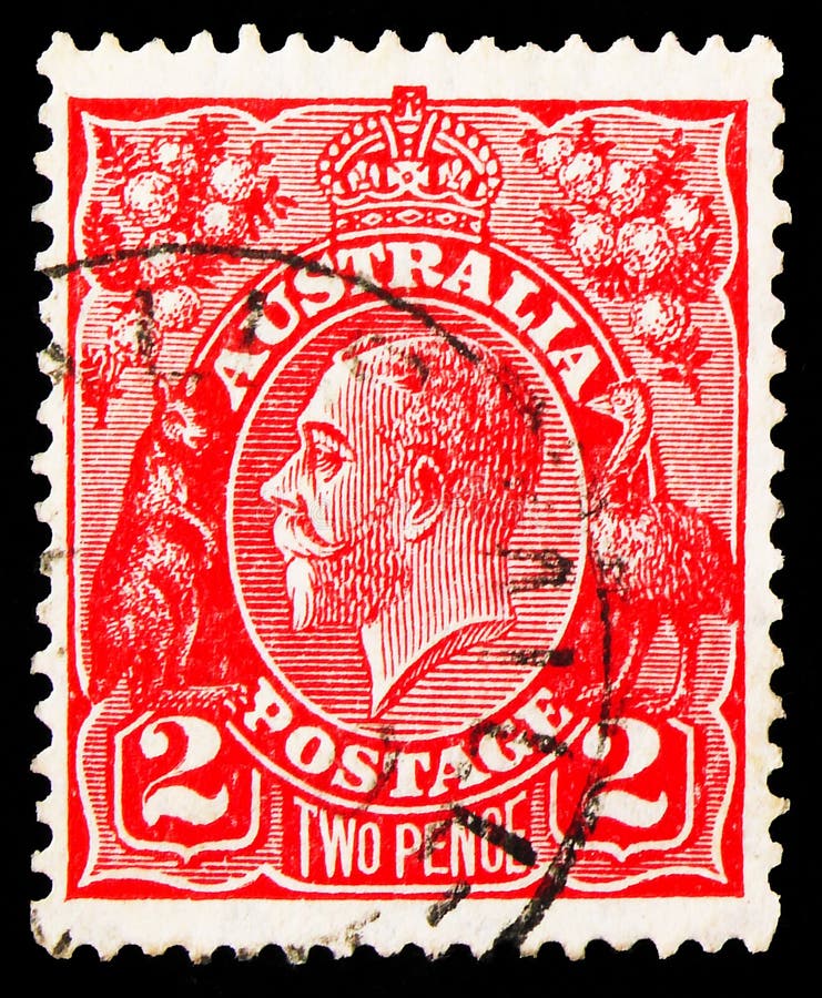 Postage stamp printed in Australia shows King George V, 2 d - Australian penny, serie, circa 1931