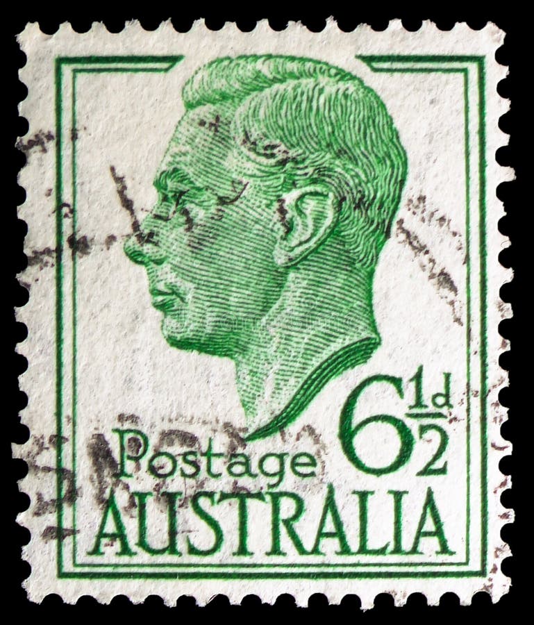 Postage stamp printed in Australia shows King George VI 1895-1952, King George VI in different frames serie, circa 1952