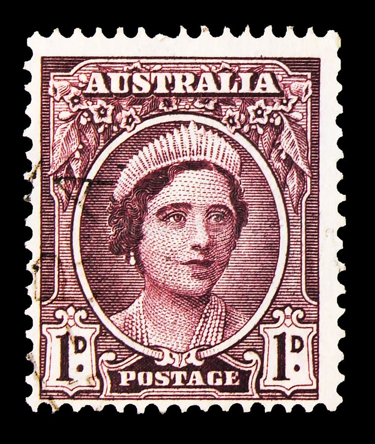 Postage stamp printed in Australia shows Queen Elizabeth, King George VI, Queen Elizabeth, Fauna of Australia serie, circa 1943
