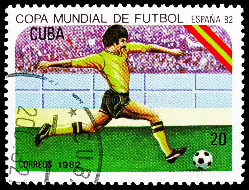 Postage stamp printed in Cuba shows FIFA World Cup 1982 - Spain serie, 20 c - Cuban centavo, circa 1982