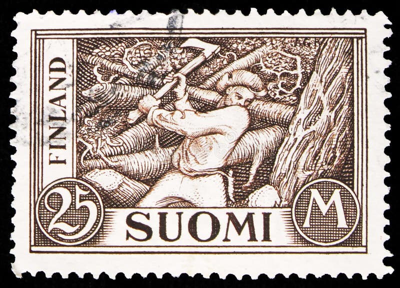 Postage stamp printed in Finland shows Wood cutter, Forestry serie, 25 mk - Finnish markka, circa 1930