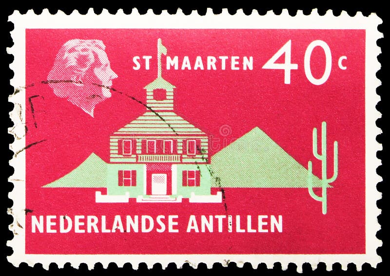 Postage Stamp Printed in Netherlands Antilles Shows Colonial House