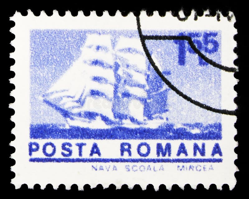 Postage stamp printed in Romania shows Sail training ship `Mircea`, Definitives - Ships serie, circa 1974. MOSCOW, RUSSIA - SEPTEMBER 30, 2019: Postage stamp stock image Postage stamp printed in Romania shows Sail training ship `Mircea`, Definitives - Ships serie, circa 1974. MOSCOW, RUSSIA - SEPTEMBER 30, 2019: Postage stamp stock image