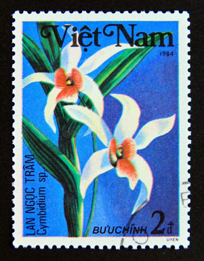 Postage stamp Vietnam, 1984. Cymbidium orchid flower