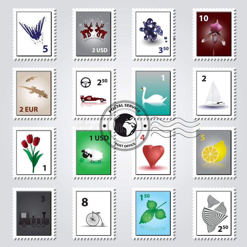 Postage Stamps Color Set Eps10 Stock Vector Illustration of design