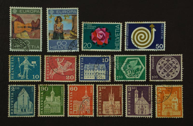 Postage stamps of switzerland royalty free stock photo