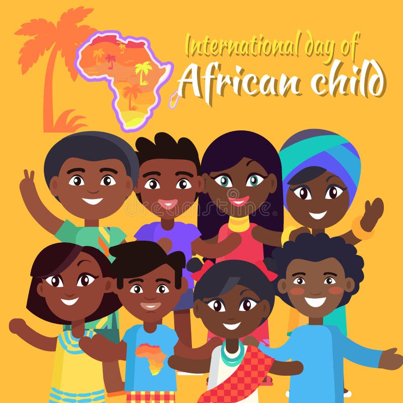 Postal Africana Internacional Del Día Del Niño Con Los Niños Ilustración  del Vector - Ilustración de continente, anaranjado: 100631969