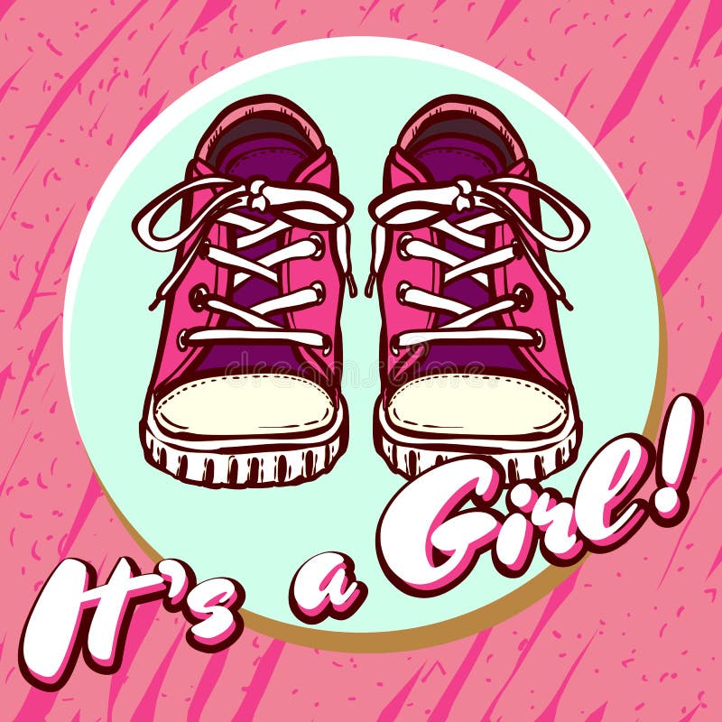 Postal del vector de la enhorabuena de la fiesta de bienvenida al bebé de la muchacha Aviso del bebé en rosa Es una muchacha con stock de ilustración Postal del vector de la enhorabuena de la fiesta de bienvenida al bebé de la muchacha Aviso del bebé en rosa Es una muchacha con stock de ilustración