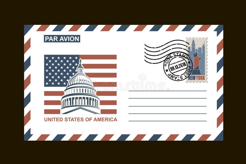 American postal envelope stock vector. Illustration of black 127277777