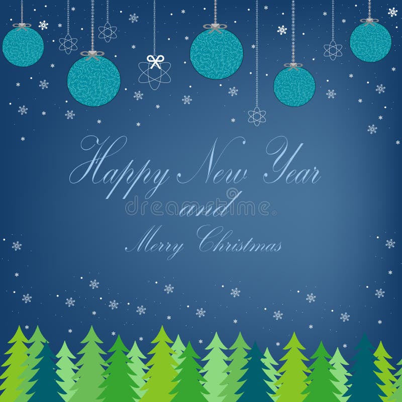 Postal hermosa con vistas al bosque con el árbol de navidad stock de ilustración Postal hermosa con vistas al bosque con el árbol de navidad stock de ilustración