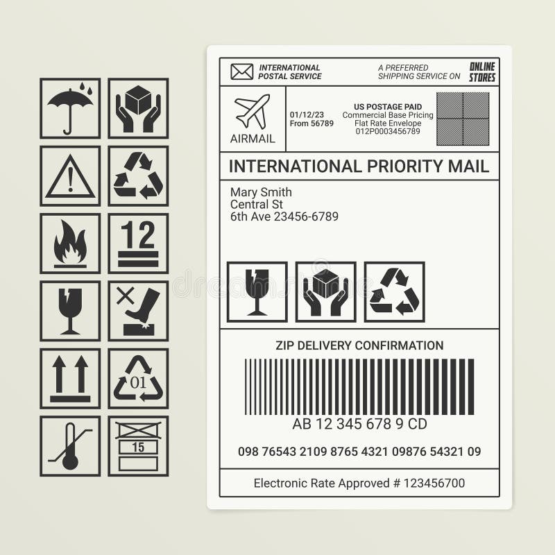 Postal Label Vector Sticker Filled with Template Data for Logistic Postal Label Vector Sticker Filled with Template Data for Logistic