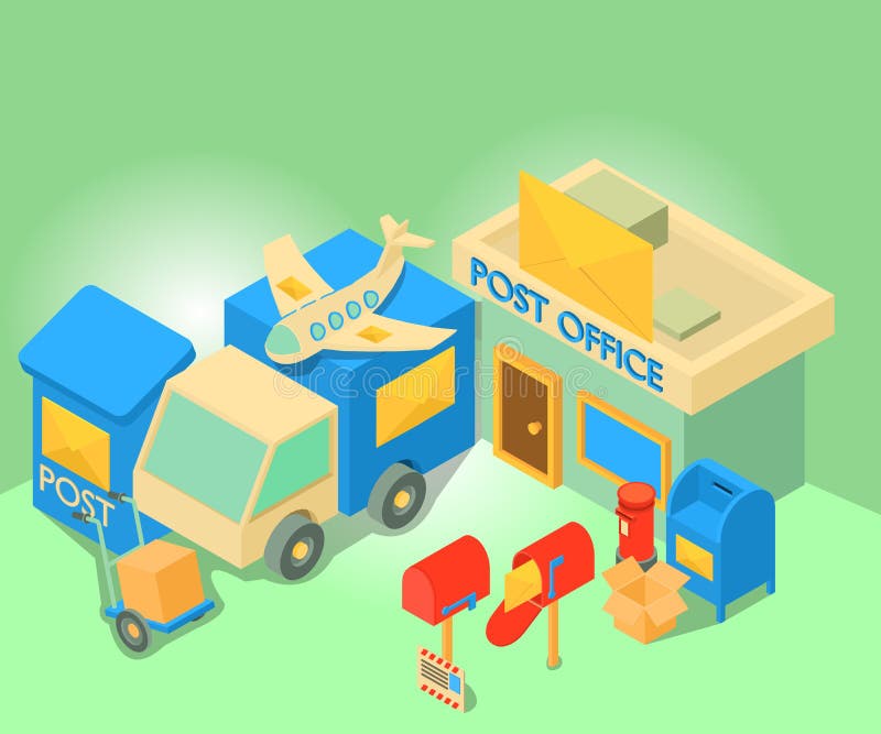 Postal Station Concept Banner, Isometric Style Stock Vector
