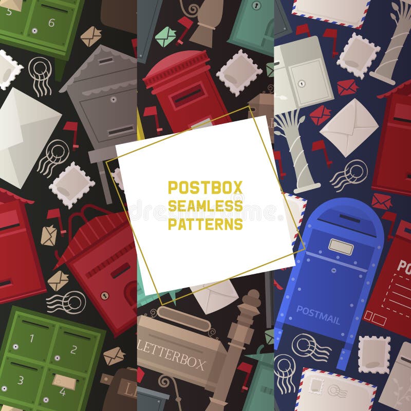 Postarea poștală poștală poștală poștală poștală cu model fără cusur pentru poștă poștală poștală cu ilustrare set de fundal de cu royalty free illustration