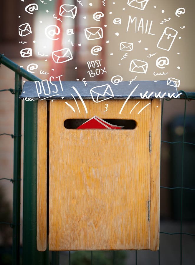 Postbox with White Hand Drawn Mail Icons Stock Photo Image of classic