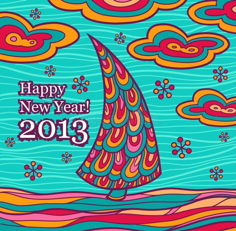 Postcard colored Christmas tree