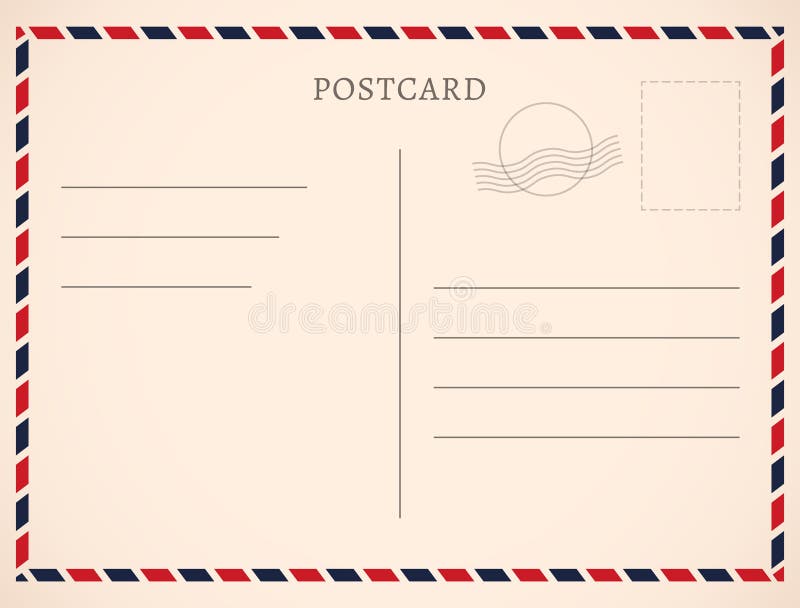 Postcard template paper white texture. Vector postcard empty mail stamp and message design vector illustration