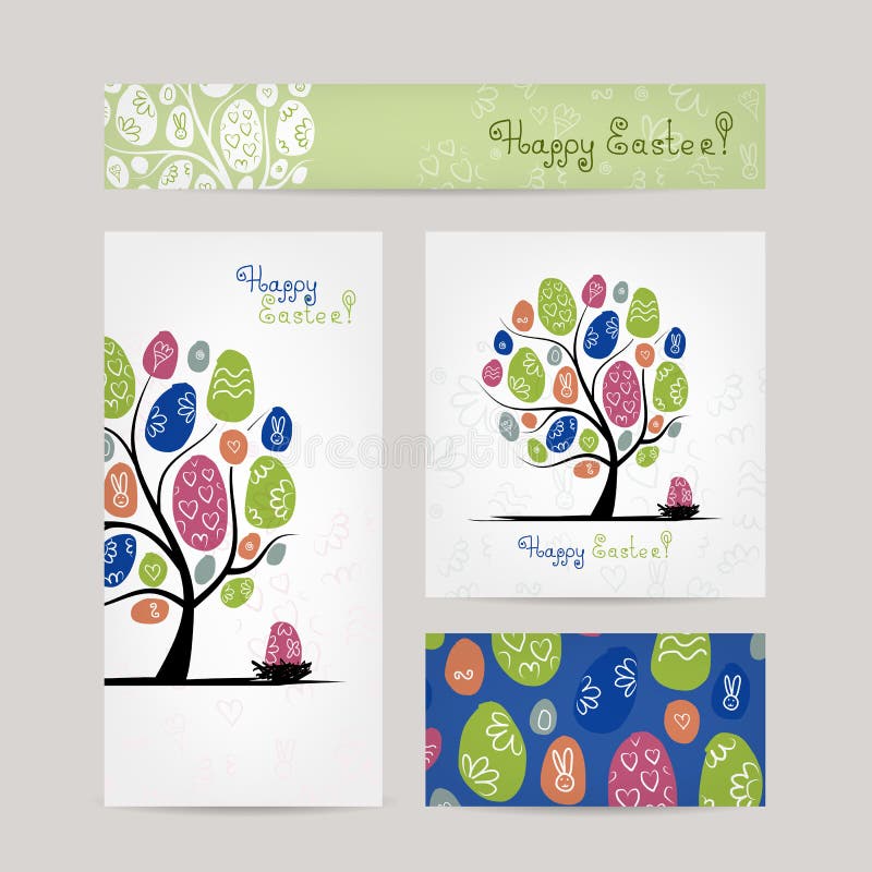 Postcards design with easter tree