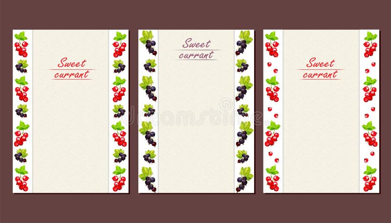 Cards or leaflets with a vertical pattern of currant berries vector illustration Cards or leaflets with a vertical pattern of currant berries vector illustration