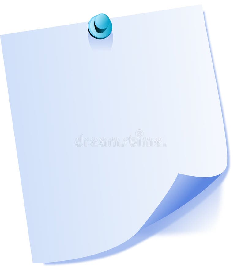 Blu inviato nota isolato su sfondo bianco.