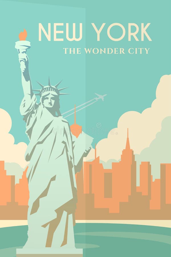 Poster cu art deco. new York. stock illustration