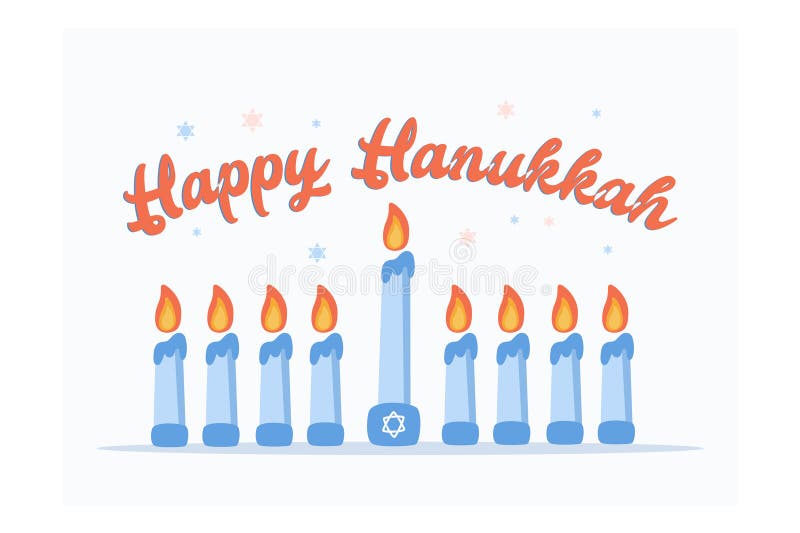 Poster cu toate lumanarile albastre aprinse pentru hanukkahs ultima zi de sărbătoare peste un fond albastru întunecat vector illustration