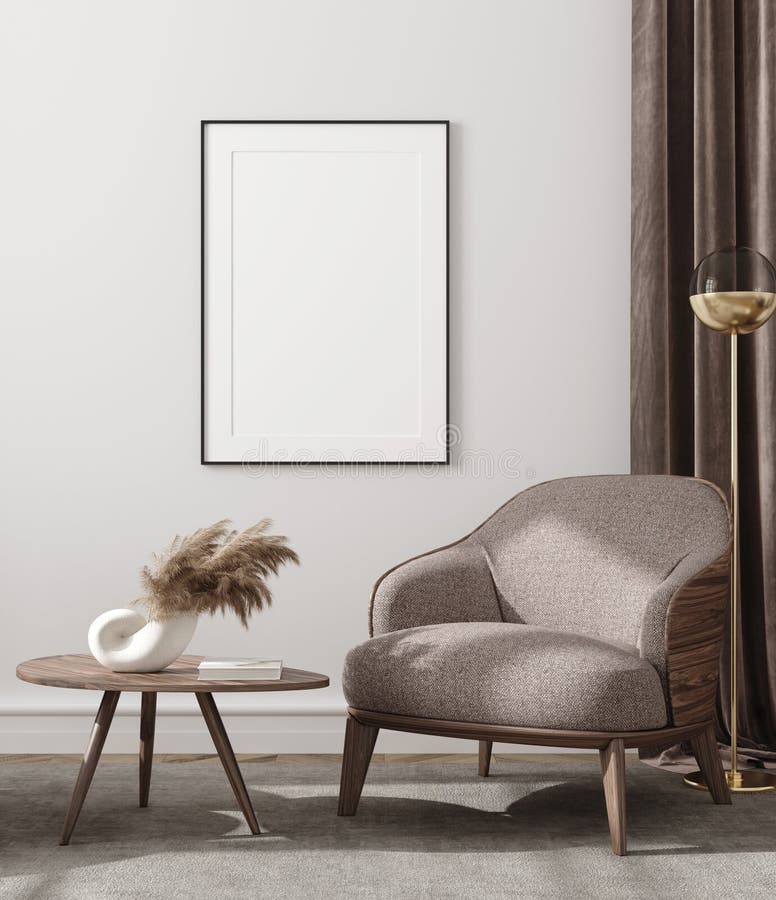 Poster de mockup în fundal interior din sufragerie modernă stock illustration