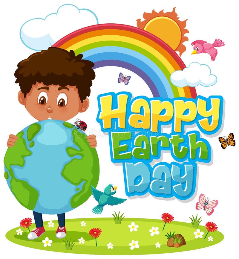 Poster design for happy earth day with happy boy in the park vector illustration