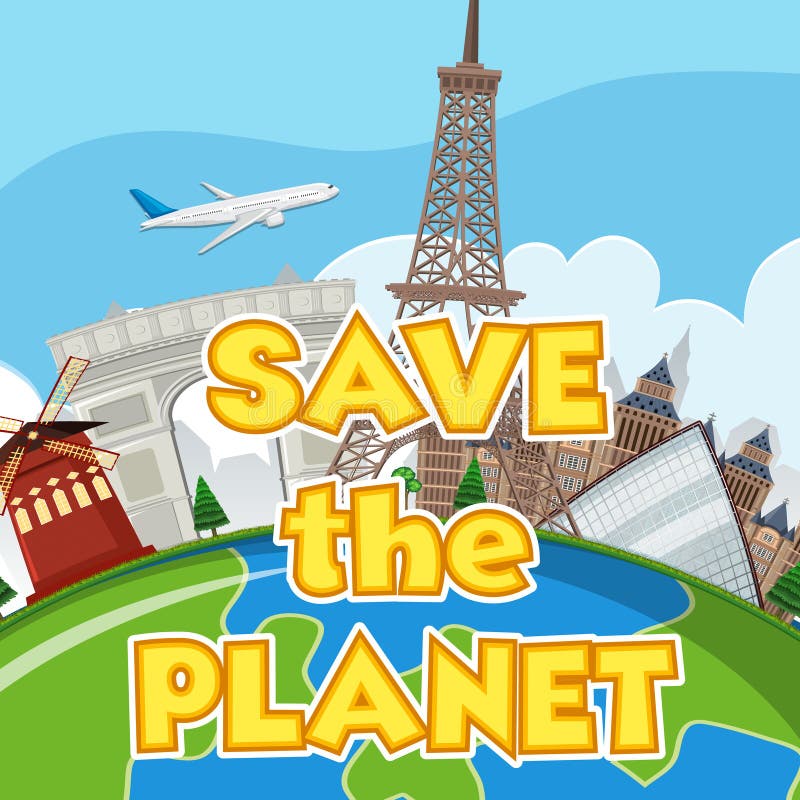 Poster design for happy earth day with buildings on earth vector illustration