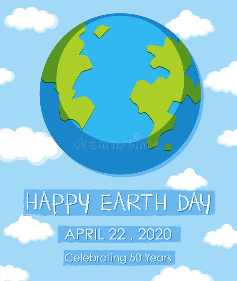 Poster design for happy earth day with earth and sky background stock illustration