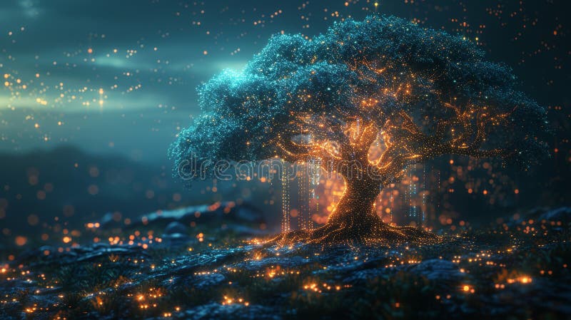 Poster for educational program for children. Technology training for teenagers. Modern illustration of a digital tree royalty free illustration