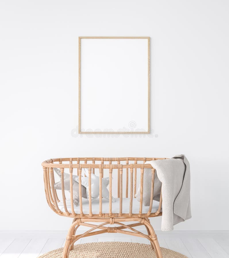 Poster frame mock up to newborn slaapkamer in farhouse stijl